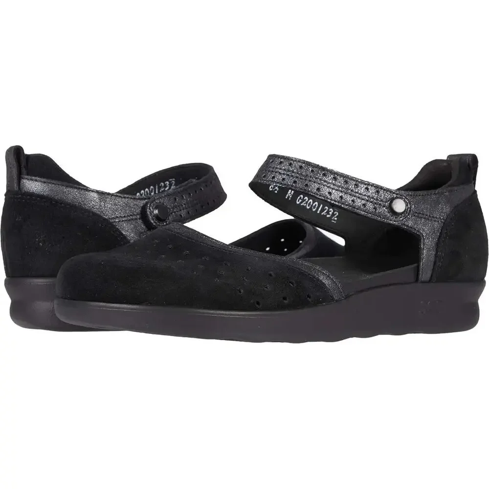 SAS Womens Eden Comfort Mary Jane Shoes US 6.5 M Black Suede NIB